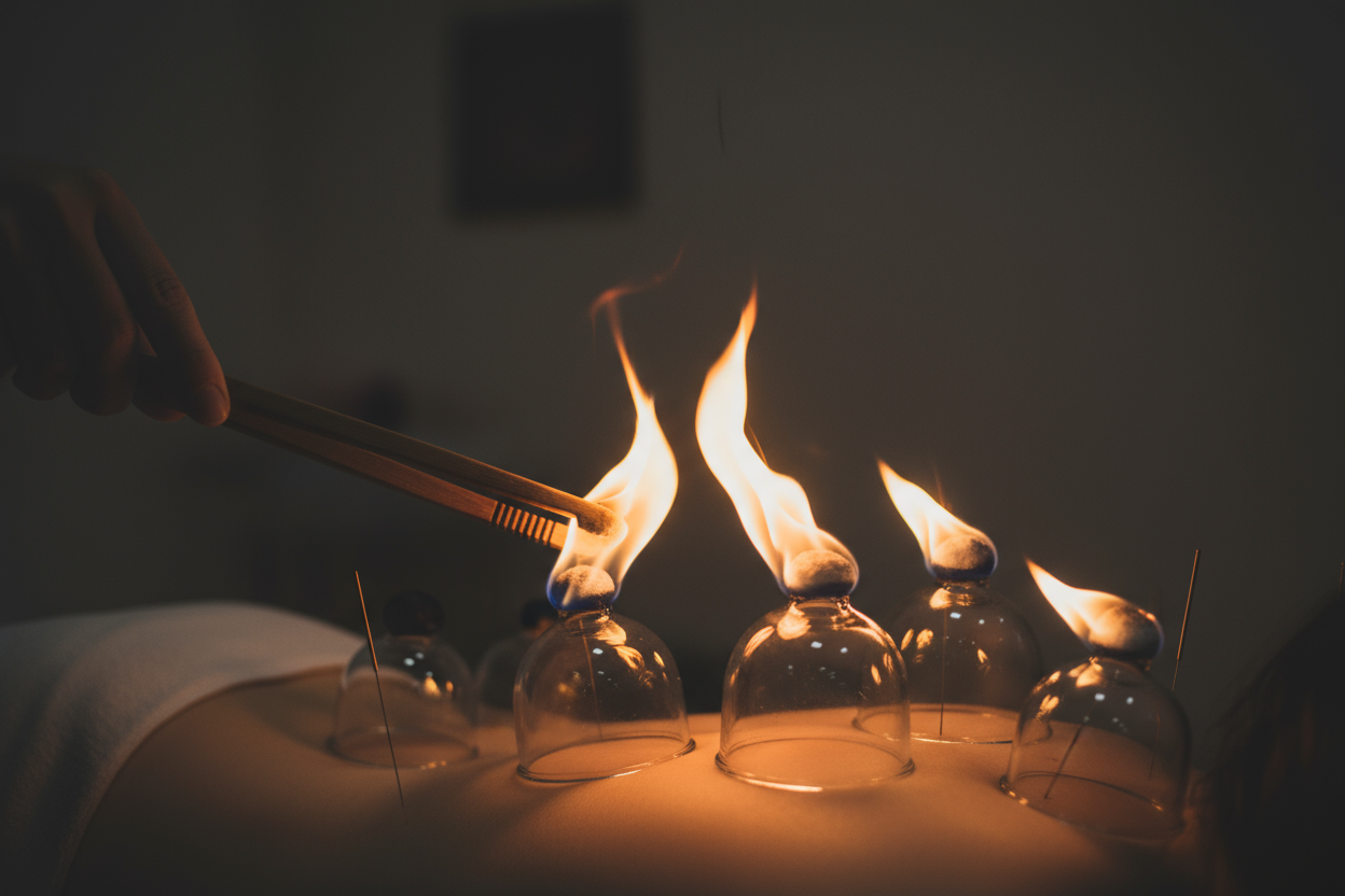 fire cotton balls for acupunture, background zen and moody